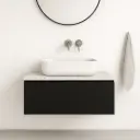 Meuble suspendu 80 cm pour vasque à poser, Noir et Plan Terrazzo Diamond Ice, Caruso