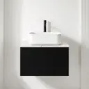 Meuble suspendu 60 cm pour vasque à poser, Noir et Plan Terrazzo Kala White, Caruso