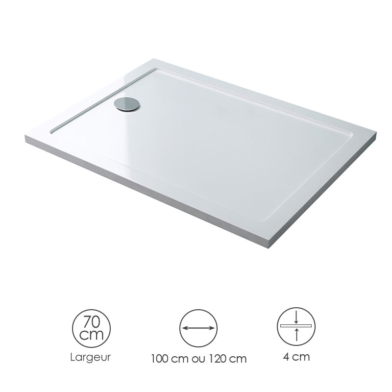 Receveur de douche 70x100 ou 120 cm, acrylique, Oz