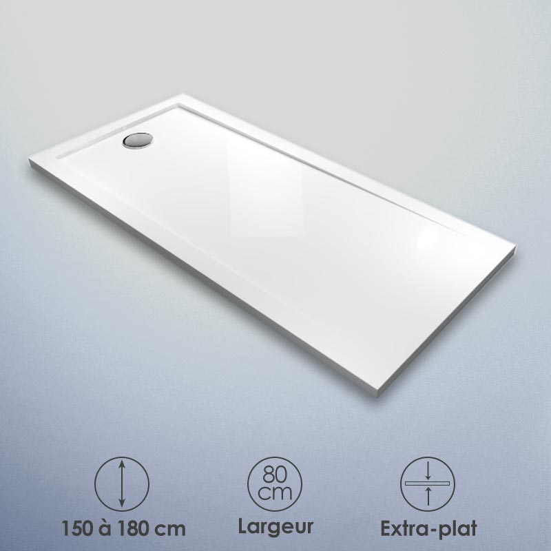 Receveur de douche extra-plat 150x70 à 180x80 cm, acrylique, Bora