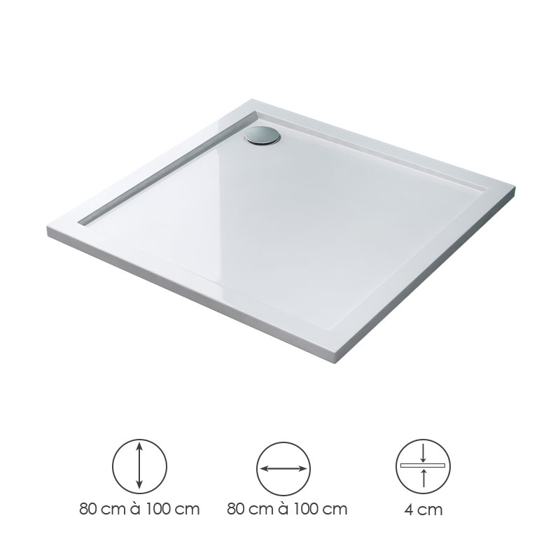 Receveur de douche 80x80, 90x90 ou 100x100 cm, acrylique, Oz