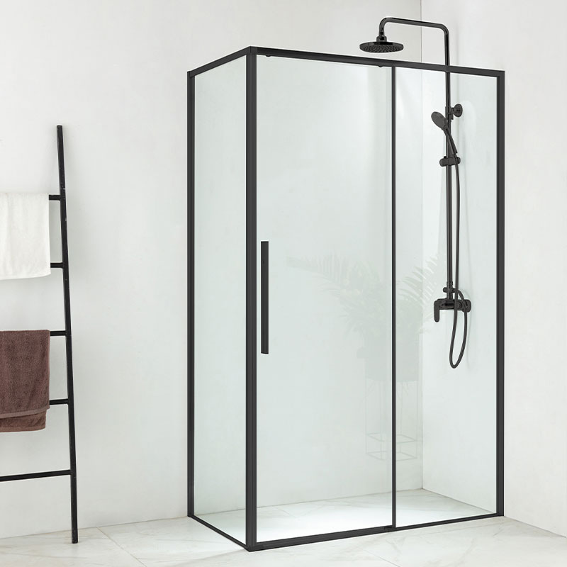 Cabine de douche coulissante, retour fixe 70cm, porte 100,120 ou 140, noir mat, Arena