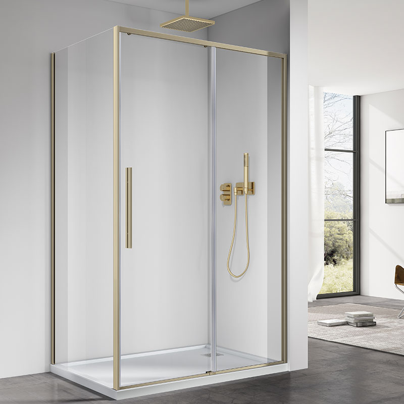 Cabine de douche coulissante 100,120 ou 140 cm, doré brossé, Arena