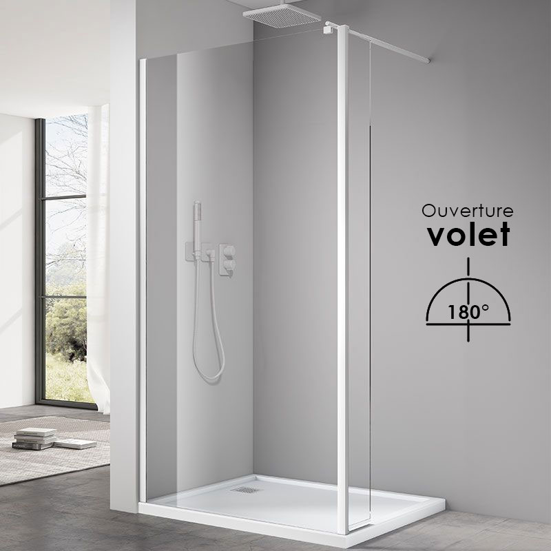 Paroi fixe 60 à 160 cm + volet 30 cm, profilé blanc mat, Altea