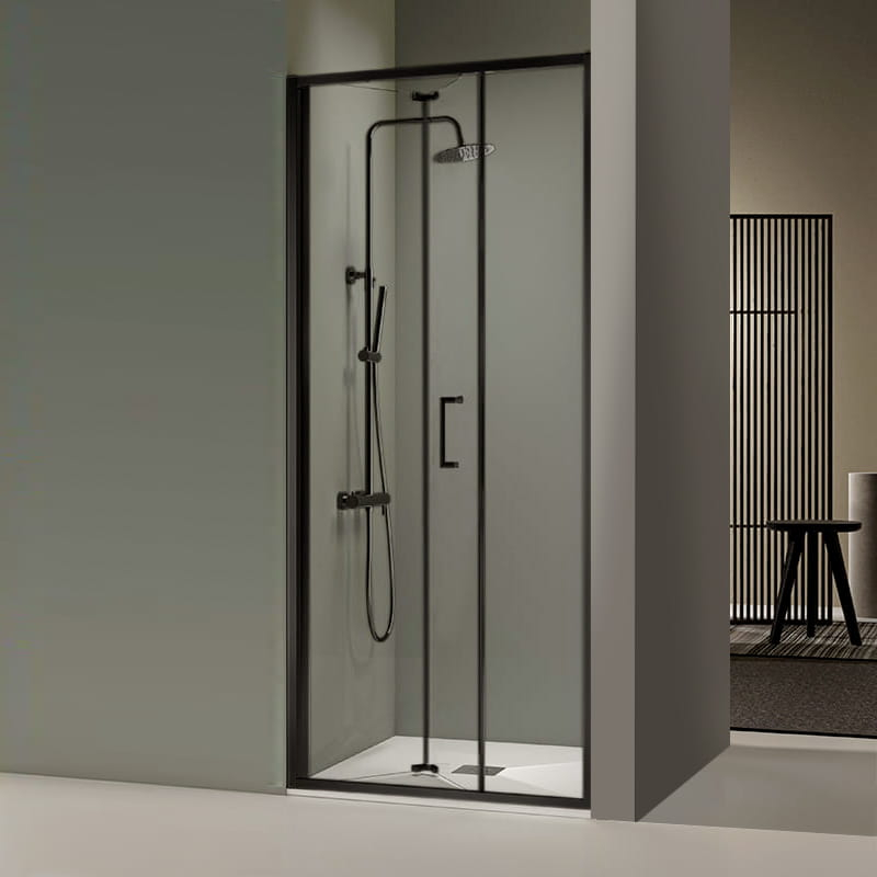 Porte de douche pliable sur mesure, noir mat, de 66 à 94 cm Prisma