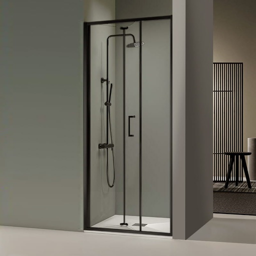 Porte de douche pliable sur mesure, noir mat, de 66 à 94 cm Prisma