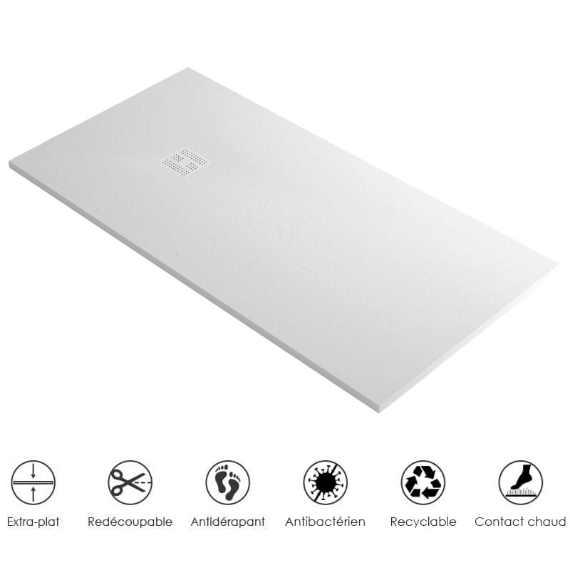 Receveur de douche, 70x80 à 160 cm, grille + bonde inclus, Nuance