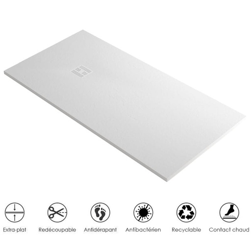 Receveur de douche, 100x140 à 200cm, grille et bonde inclus, Nuance