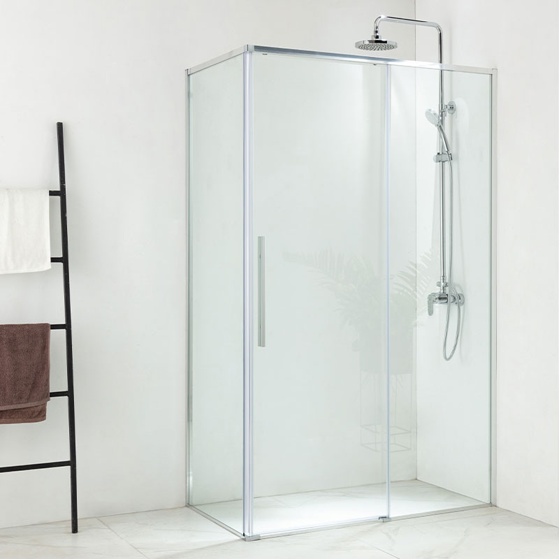 Cabine de douche porte coulissante 140cm, retour fixe 70 ou 80cm, chromé, Arena