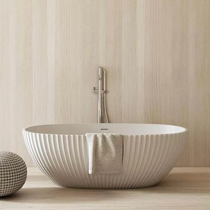 Baignoire ilot cannelée blanc mat 170x85 cm, Prince 
