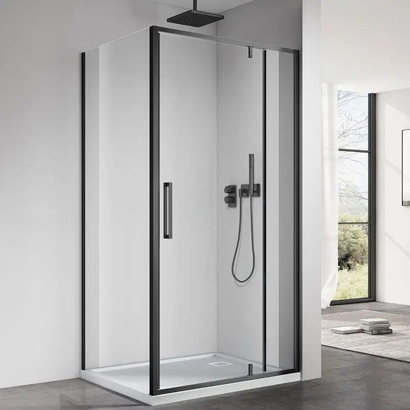 Cabine de douche pivotante + fixe, Sur mesure de 93 à 165,4 cm, noir Brossé, Arena