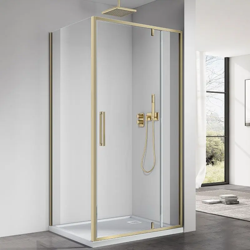 Cabine de douche pivotante + fixe, Sur mesure de 93 à 165,4 cm, Doré Brossé, Arena