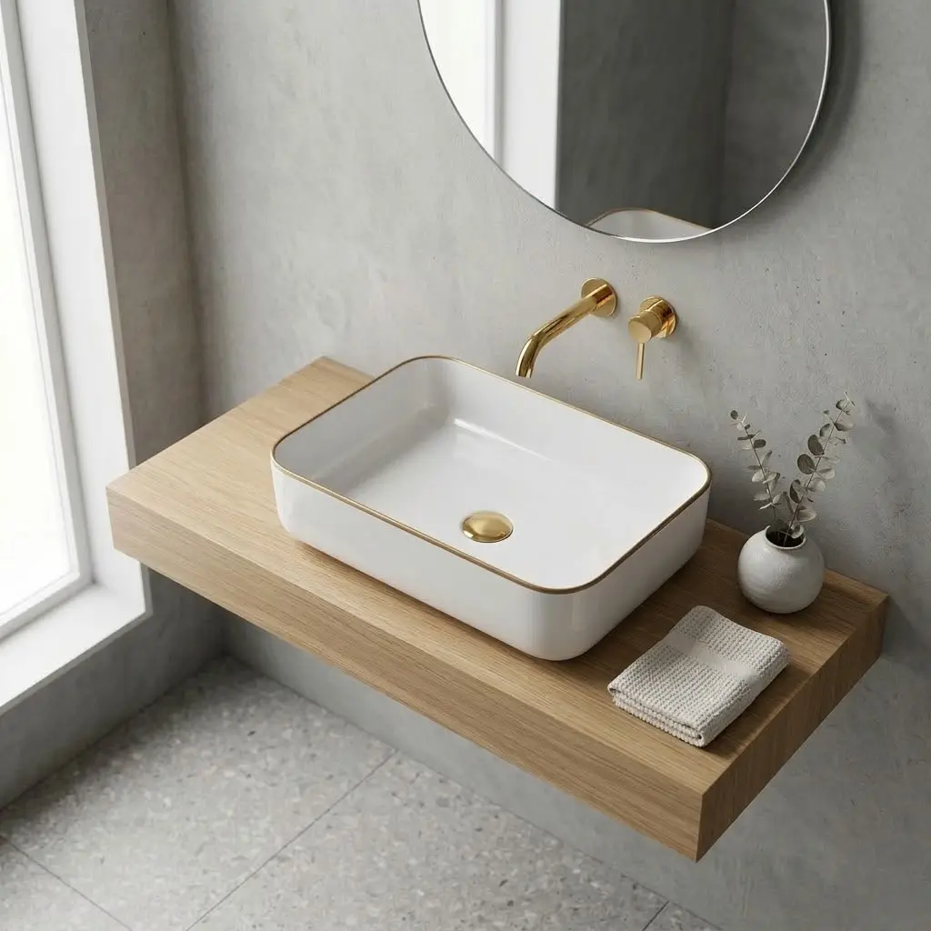 Vasque à poser, 50x39 cm, céramique avec liseré doré, 3 couleurs, Line