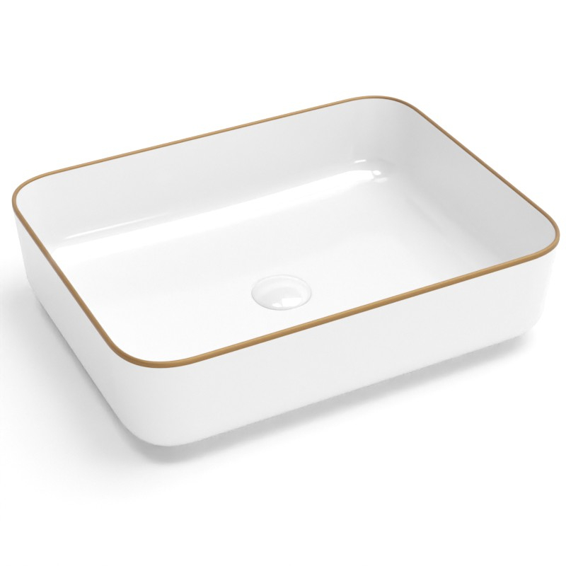 Vasque à poser, 50x39 cm, céramique avec liseré doré, 3 couleurs, Line