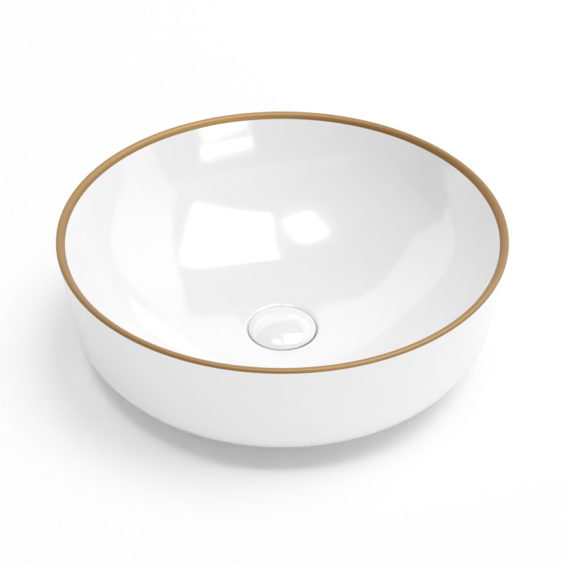 Vasque à poser, Ø41,5 cm, céramique, 3 couleurs avec liseré doré, Line