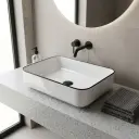 Vasque à poser, 50x39 cm, Blanc avec liseré noir, Line