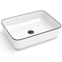 Vasque à poser, 50x39 cm, Blanc avec liseré noir, Line