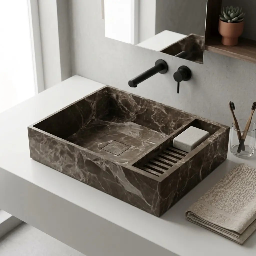 Vasque à poser rectangulaire 51.5x40x12 marbre véritable Turkey Grey