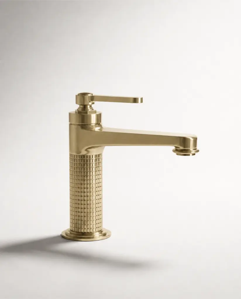 Mitigeur lavabo cannelé, Doré brossé, César  