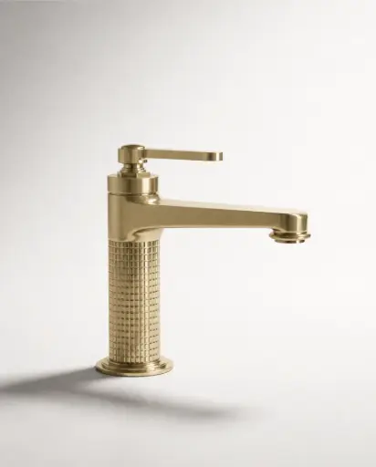 Mitigeur lavabo cannelé, Doré brossé, César  