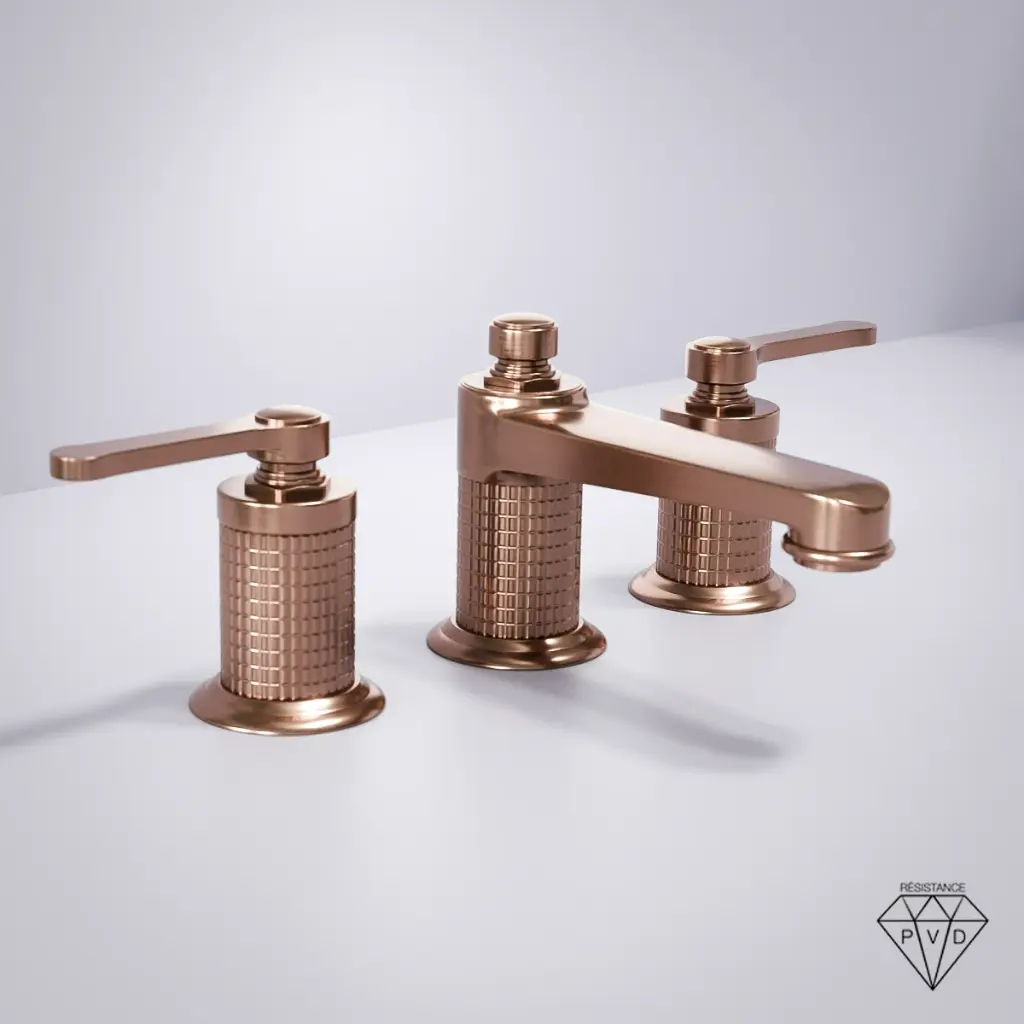 Mélangeur lavabo 3 trous de plage, Doré Rose brossé, César 