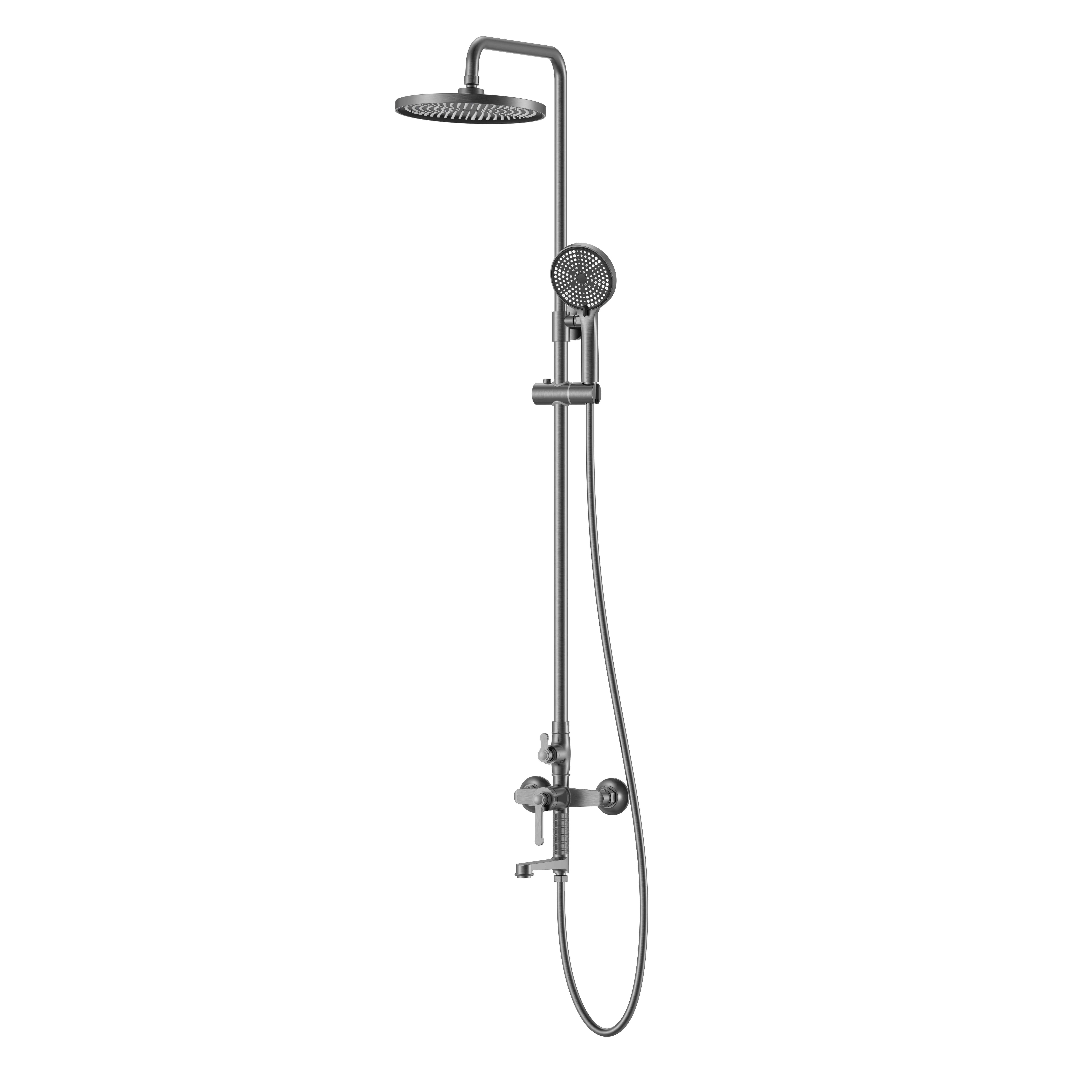 Colonne bain-douche César gun métal avec cannelures, robinet mural avec douchette