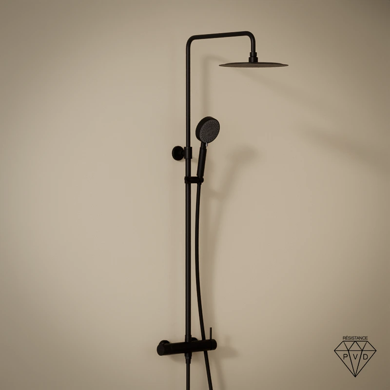 Colonne de douche avec mitigeur mécanique Ø25cm, avec douchette multifonction, noir brossé, Châtelet III 