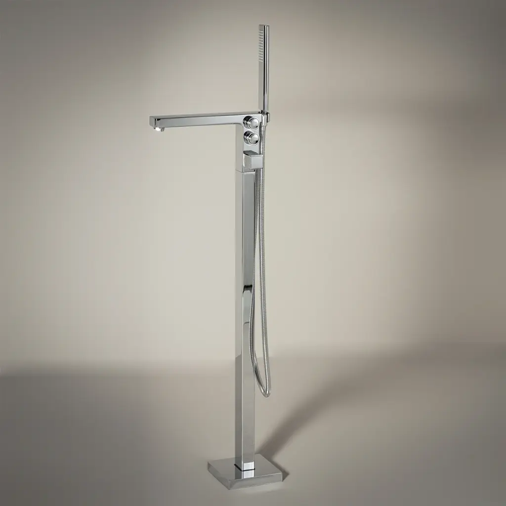 Robinet mitigeur de bain au sol, manette cannelée, Chromé, Star  