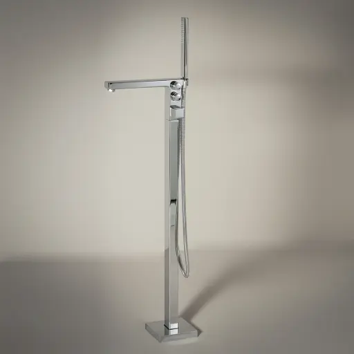 Robinet mitigeur de bain au sol, manette cannelée, Chromé, Star  