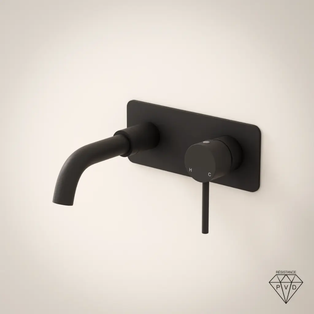 Mitigeur lavabo mural noir brossé, bec 15 cm, Châtelet III 