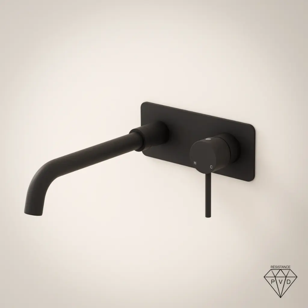 Mitigeur lavabo mural noir brossé, bec 25 cm, Châtelet III