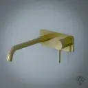 Mitigeur lavabo mural doré brossé, bec 25 cm, Châtelet III