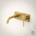 Mitigeur lavabo mural doré brossé, bec 15 cm, Châtelet III