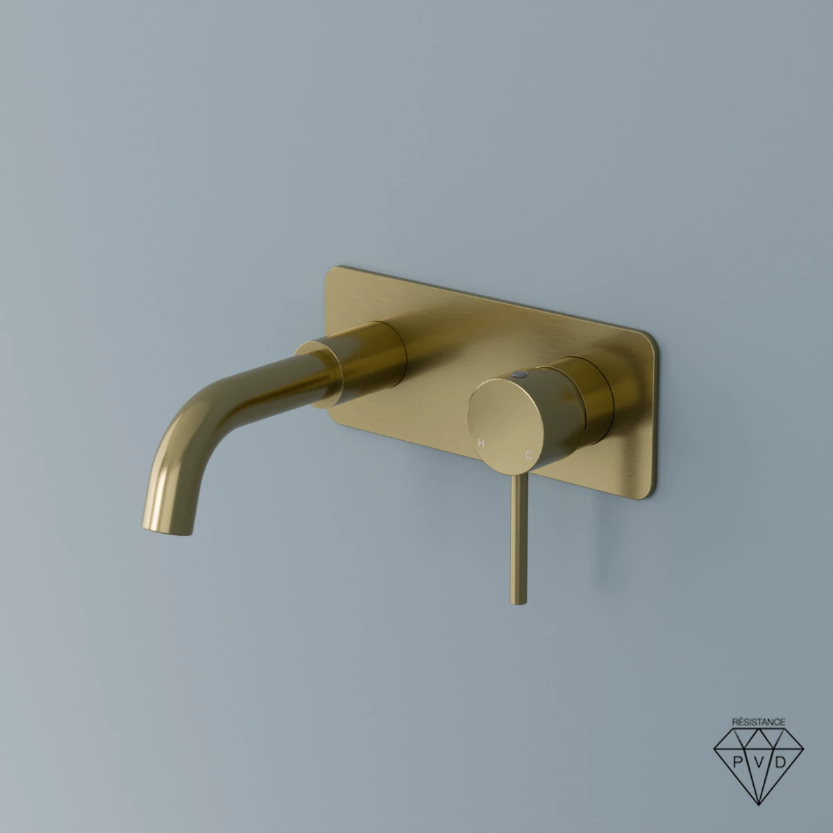 Mitigeur lavabo encastré en doré brossé avec bec de 15 cm