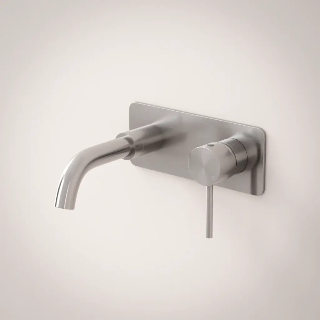 Mitigeur lavabo mural inox brossé, bec 15 cm, Châtelet III