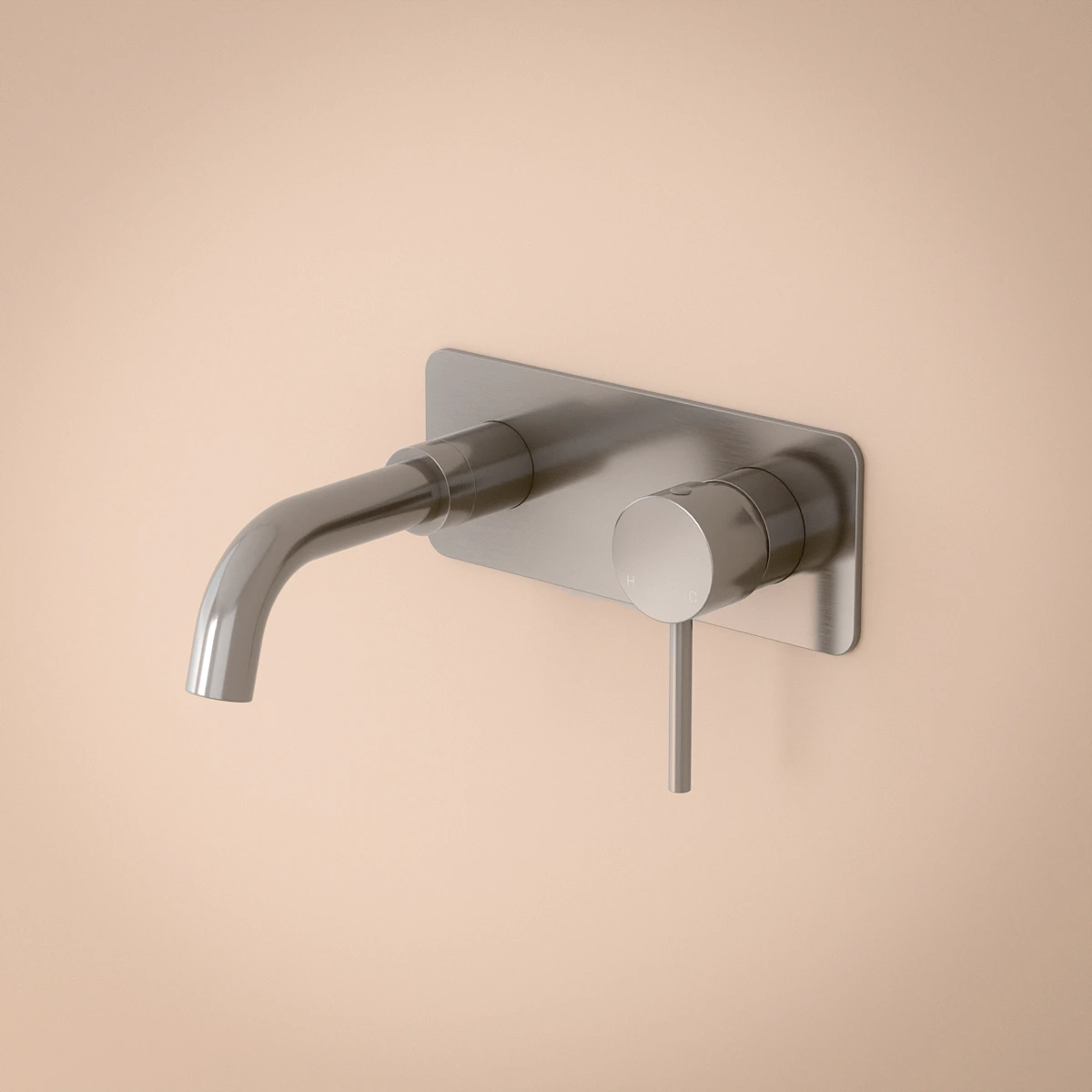 Mitigeur lavabo encastré en inox brossé avec bec de 15 cm