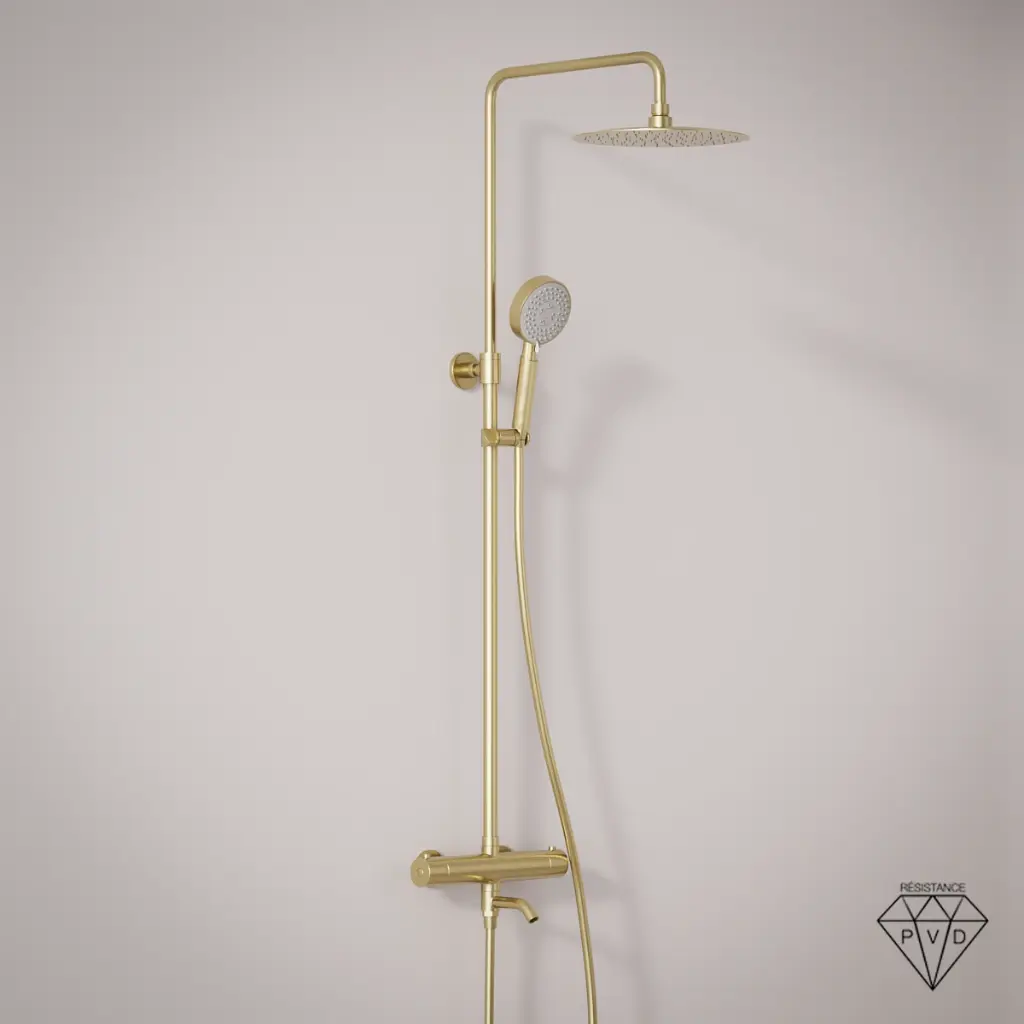 Colonne bain douche thermostatique, douchette multifonction doré brossé, Châtelet