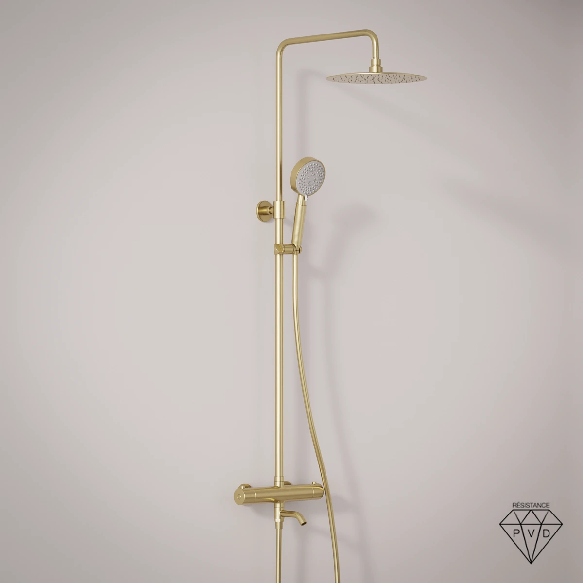 Colonne bain douche thermostatique, douchette multifonction doré brossé, Châtelet