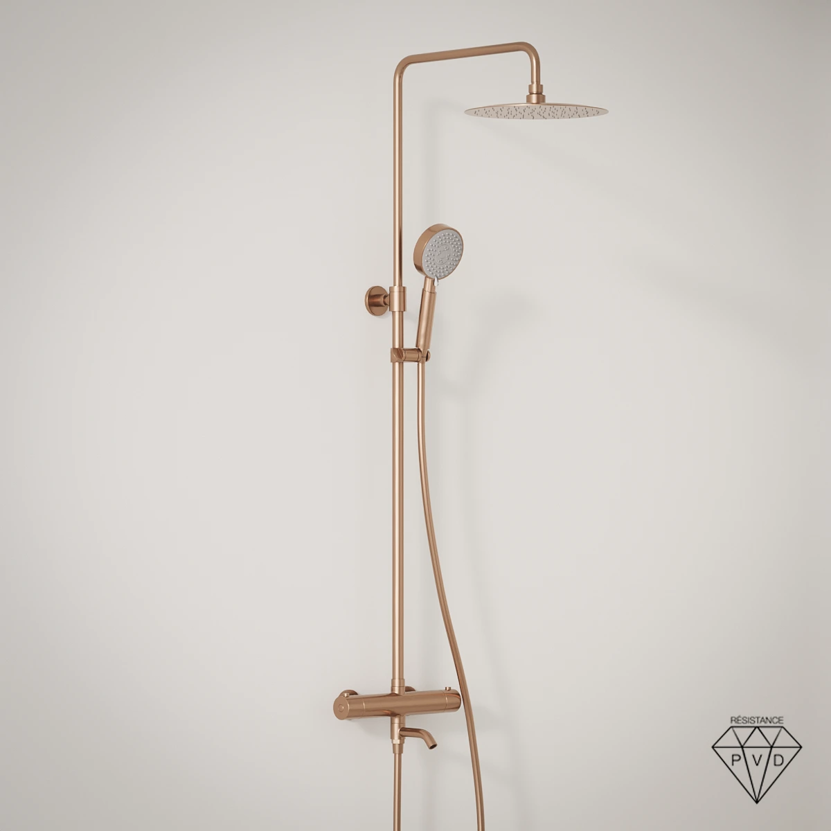 Colonne bain douche thermostatique slim, doré rose brossé, Châtelet 
