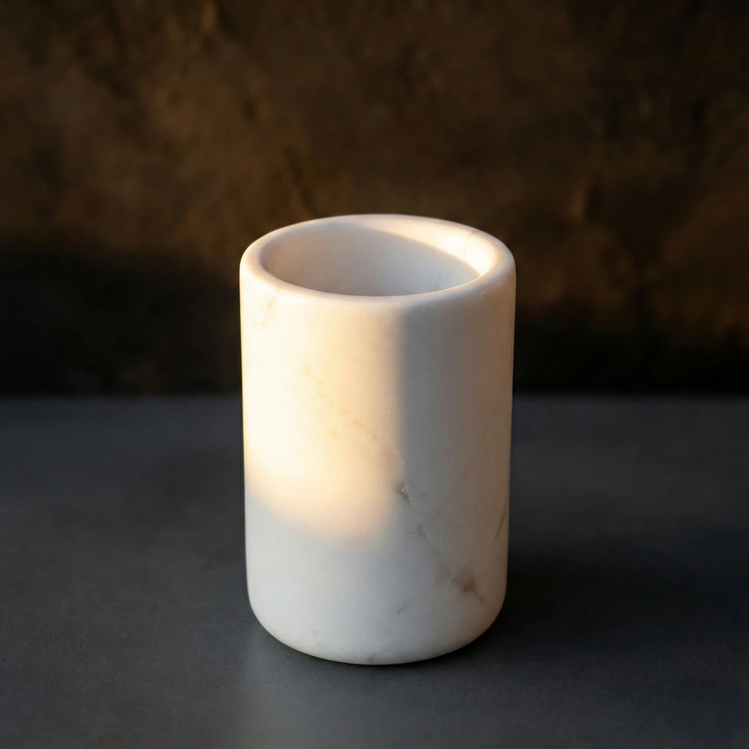 Pot à poser rond, marbre véritable blanc, Petra   