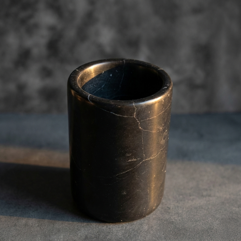 Pot à poser rond, marbre véritable nero marquina, Petra  
