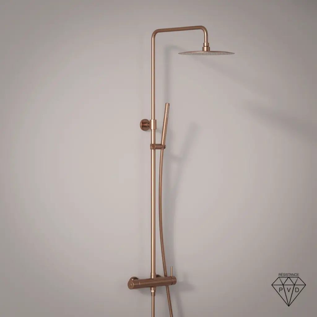 Colonne de douche avec mitigeur mécanique Ø25cm, douchette tube, Doré Rose