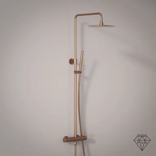 Colonne de douche avec mitigeur mécanique Ø25cm, douchette tube, Doré Rose
