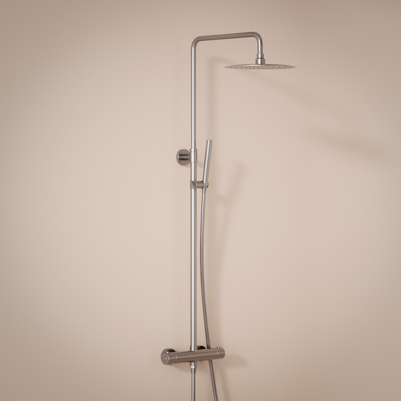 Colonne de douche avec mitigeur thermostatique, Ø25cm, inox brossé, Châtelet 