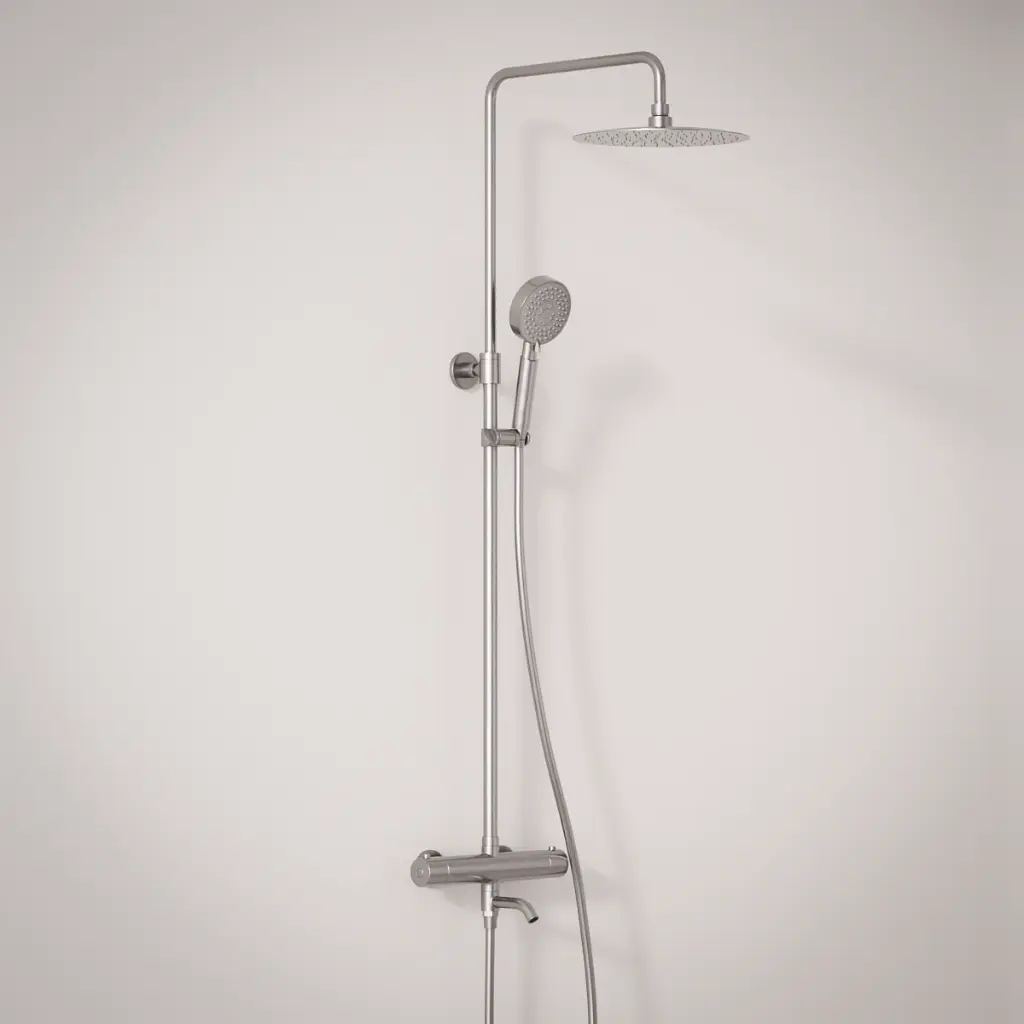 Colonne bain douche thermostatique, douchette multifonction, inox brossé, Châtelet