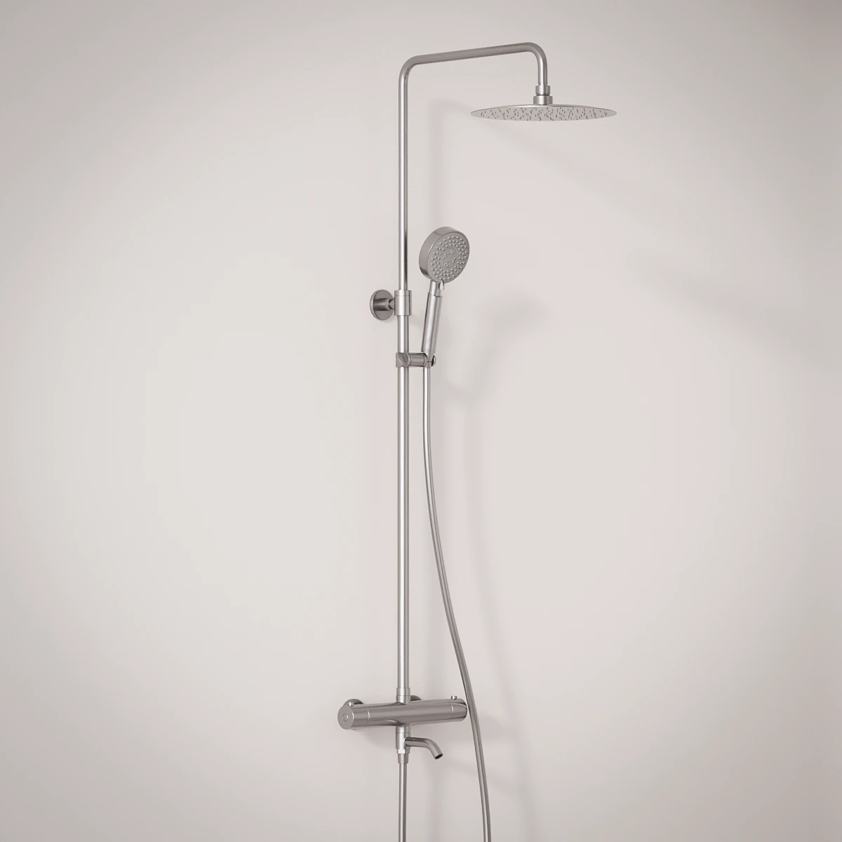 Set de douche avec douchette, support et flexibles inclus inox brossé