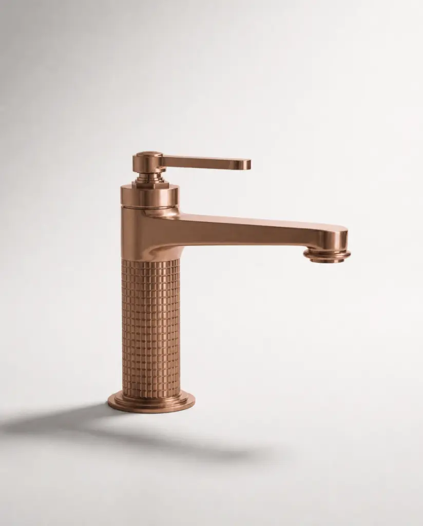 Mitigeur lavabo cannelé, doré rose brossé, César 1
