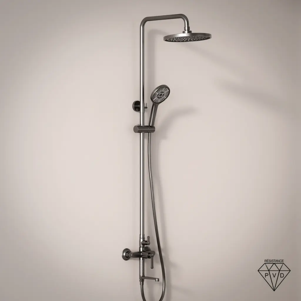 Colonne de douche et bain douche cannelée, gun métal, César 1  