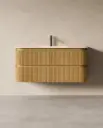 Meuble vasque 120x50, arrondi, résine minérale blanc mat, chêne naturel, Alix   