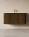 Meuble vasque 120x50cm, arrondi, résine minérale blanc mat, noyer, Alix    